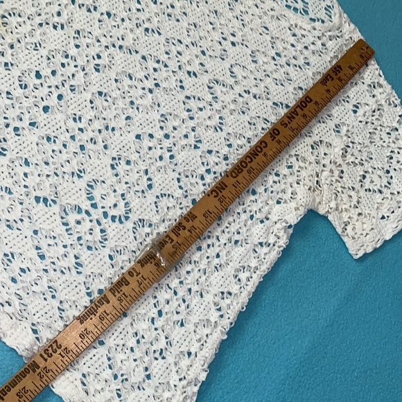 JORO FASHIONS crocheted floral pullover top short sleeve boho white size XL - Picture 4 of 8